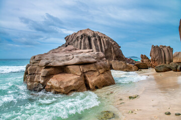 Amazing landscape of La Digue Island in the Seychelles Archipelago