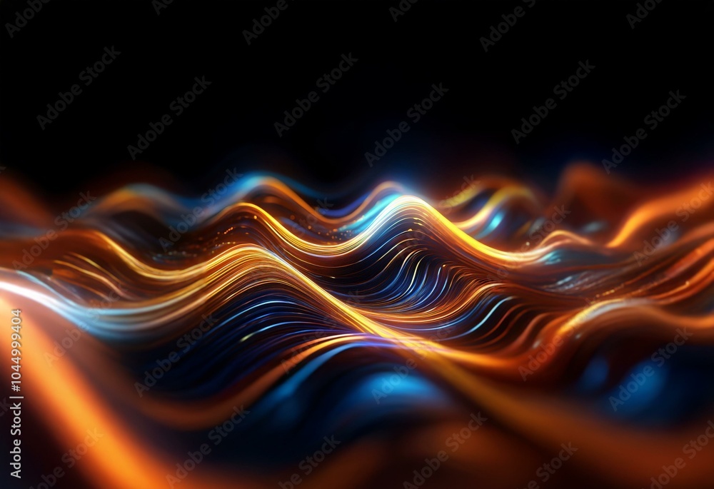 Canvas Prints Abstract glowing orange and blue wavy lines against a black background.