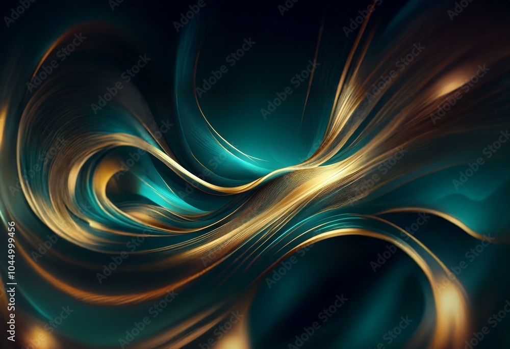 Aufkleber Abstract, dark background with flowing, golden and teal lines creating a wave-like pattern.