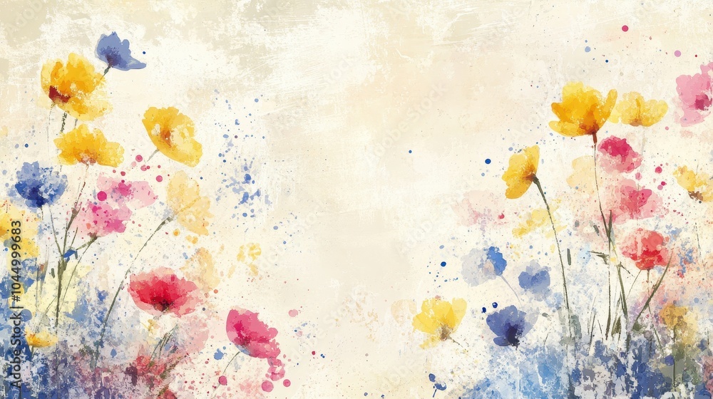 Canvas Prints Bright wildflowers scatter across a rough grunge backdrop for a vibrant wallpaper