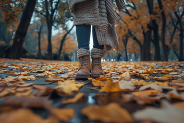 A person walking through a park in autumn_6