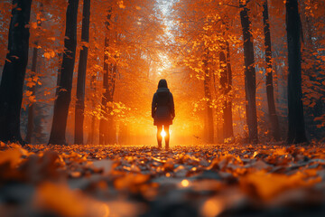 A person walking through a park in autumn_4