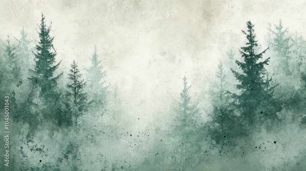 Sticker Watercolor trees in misty tones blend into a rough grunge backdrop for moody wallpaper