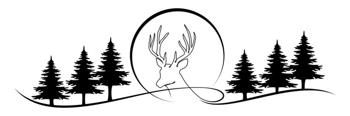 Obraz premium illustration of reindeer and christmas tree with moon