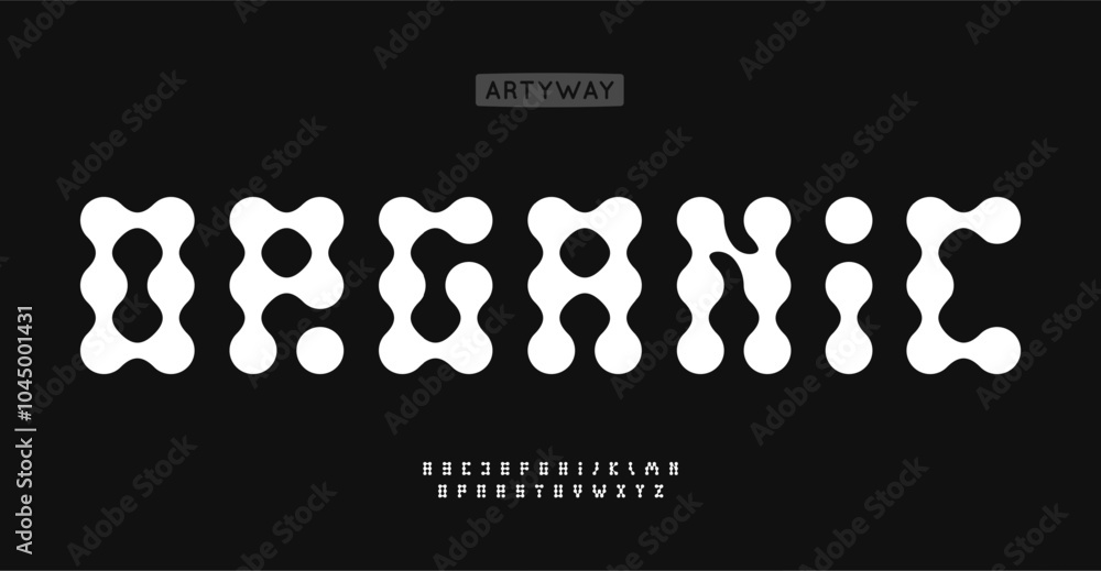 Poster Fluid dots font, letters with smooth connected circles, smooth organic tech style alphabet. Soft rounded typographic design. Creative typography. Vector typeset.