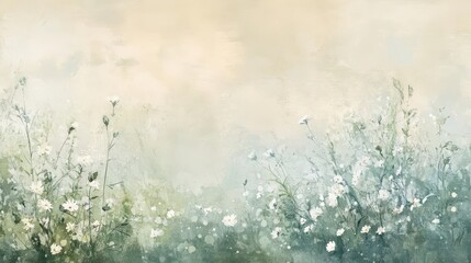 Romantic meadow scene blending into a grunge background for serene interiors