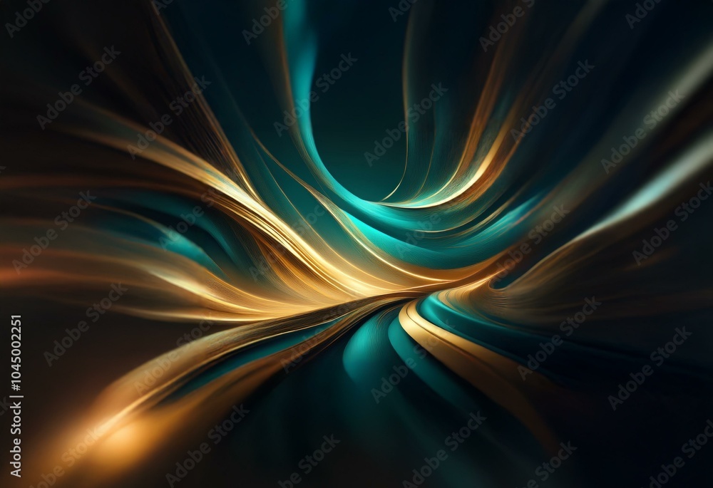 Poster abstract background of curved lines and shimmering gold against a deep teal backdrop.