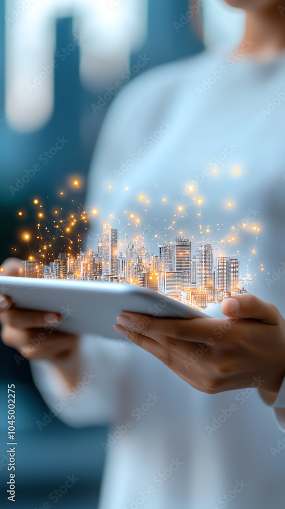 Poster harnessing technology visualizing urban futures through innovative digital interfaces
