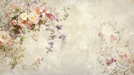 Lavender wildflowers blending into an ivory background for a vintage wallpaper design