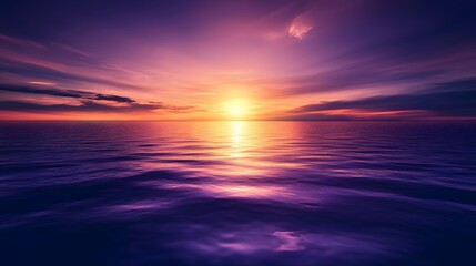 Obraz premium A calm sea at sunset, with the horizon blending into a gradient of purples and oranges, creates an atmosphere that feels serene and peaceful.