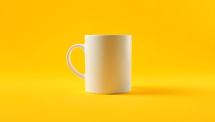 white mug mockup on a yellow background isolated with white highlights, png