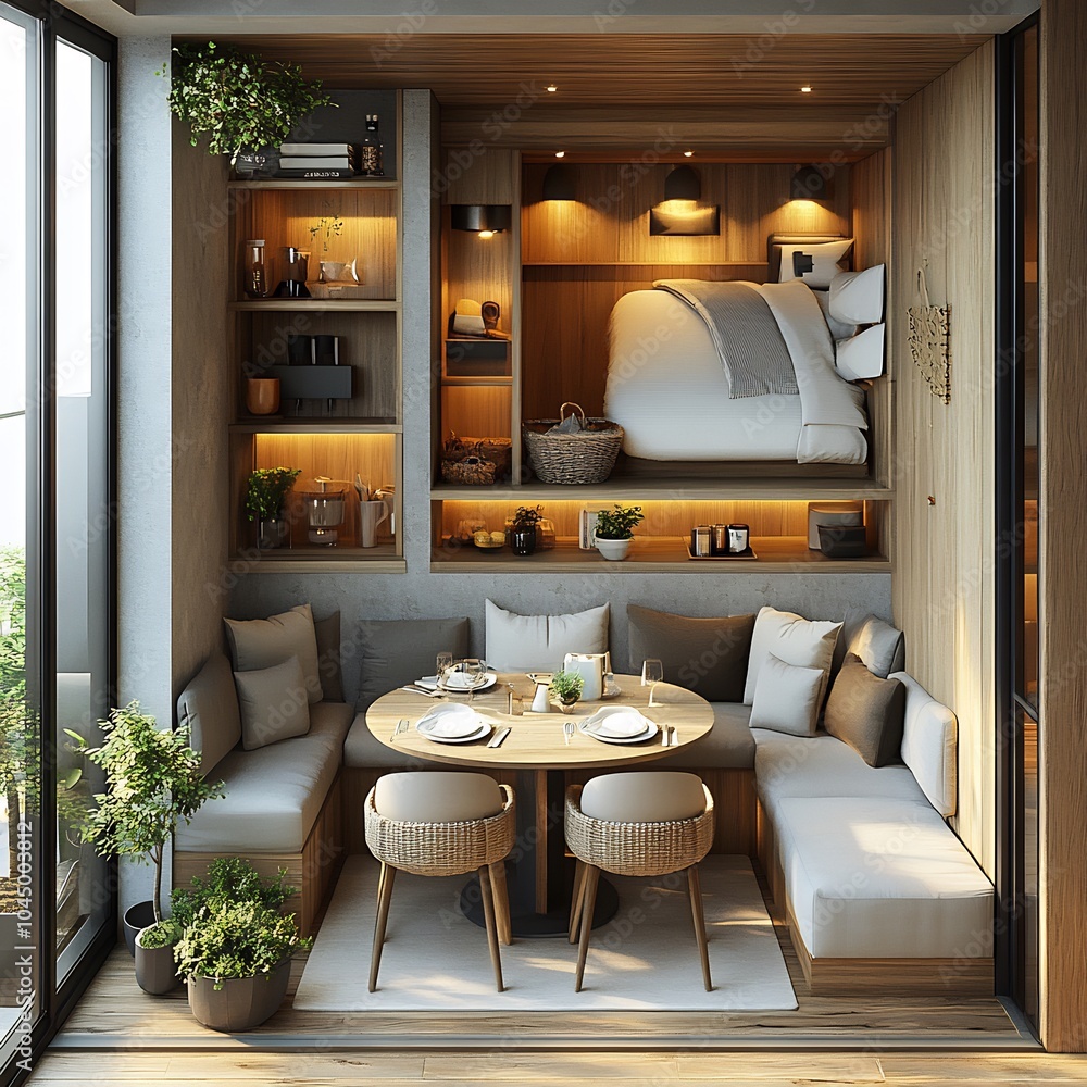 Poster top view 3d render of small dining space with a compact table and elegant chairs detailed floor plan