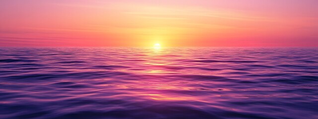 Obraz premium A calm sea at sunset, with the horizon blending into a gradient of purples and oranges, creates an atmosphere that feels serene and peaceful.