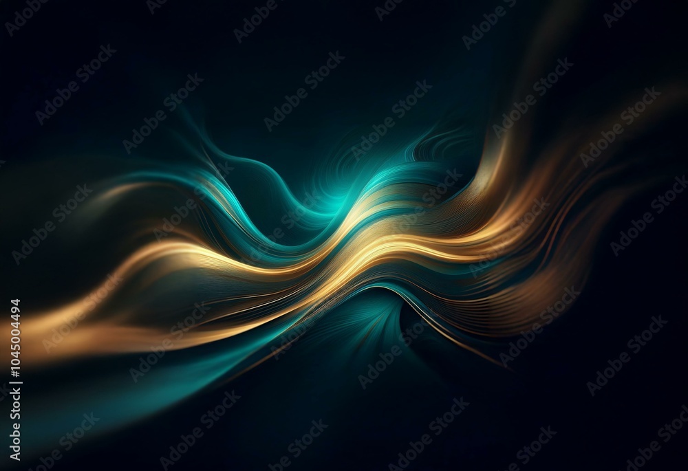 Poster abstract background featuring flowing teal and gold lines on a dark background.