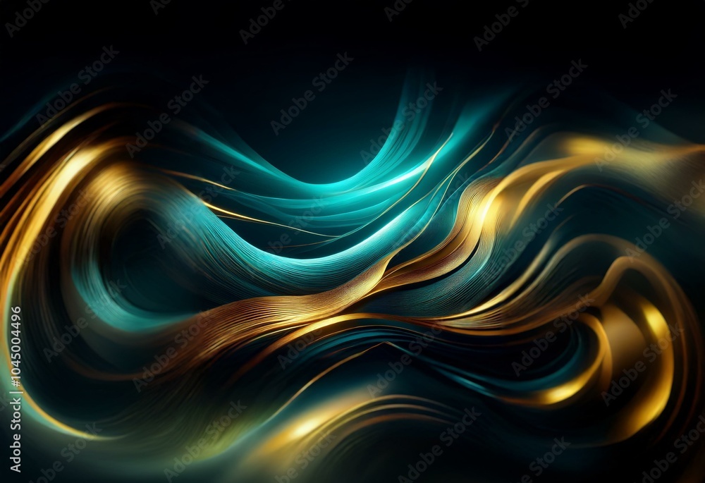 Poster abstract background with a dark backdrop, and flowing lines of teal and gold.