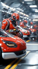 Fototapeta premium Futuristic robotics and automated vehicles in a high-tech garage setting