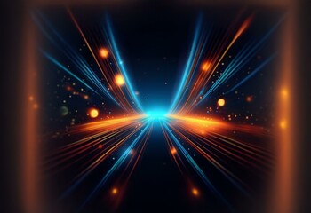 Obraz premium Abstract background with orange and blue light streaks, blurry bokeh, and dark background.