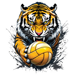 Fierce Tiger with Volleyball Sports Mascot Vector Illustration