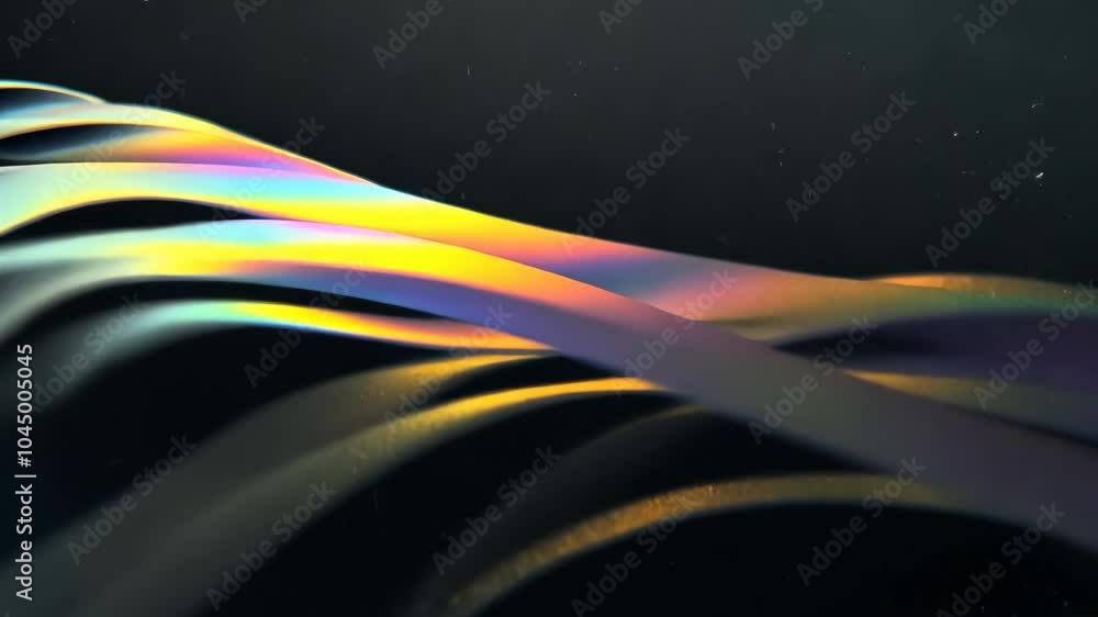Poster abstract iridescent lines curve and intersect against a dark background, creating a mesmerizing patt