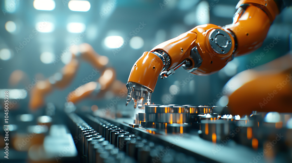 Poster innovative robotic arms engaging in automated manufacturing processes for enhanced efficiency and pr