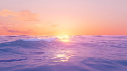 Obraz premium A calm sea at sunset, with the horizon blending into a gradient of purples and oranges, creates an atmosphere that feels serene and peaceful.