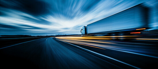 Truck on highway motion blur speed logistics