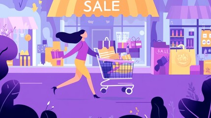 Woman shopping during a sale event illustration