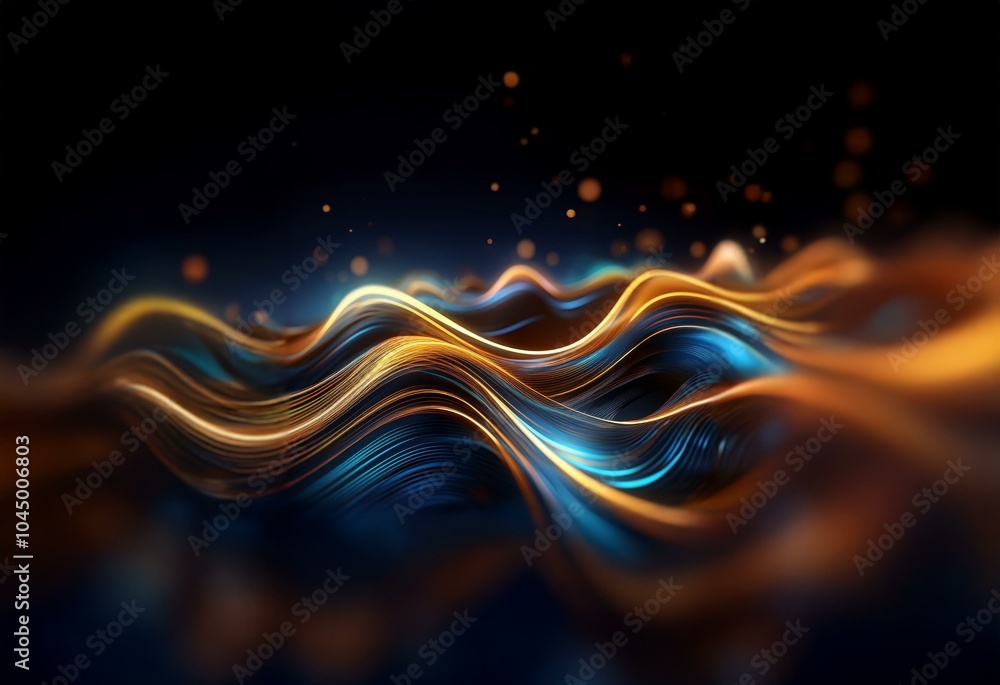 Fototapete Swirling, luminous waves flow across a dark background, creating a mesmerizing abstract design.