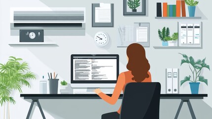 Woman Working on a Computer in a Home Office