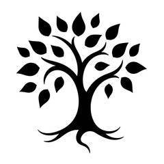 silhouette of tree with leaves, tree icon, tree logo design, tree vector, modern abstract tree icon with flowing branches and symmetrical design