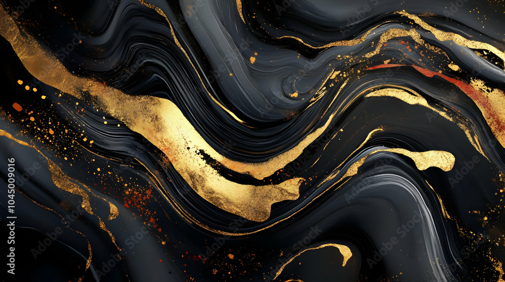 Canvas Prints Abstract Black and Gold Swirls Illustration