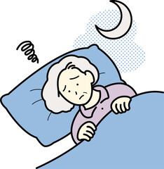 不眠症のシニア女性のイラスト