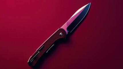 A pocket knife on a maroon background 