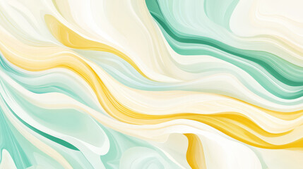 Aesthetic wavy dynamic background. Pastel mint, yellow, white and beige colors. Banner template. Generative AI