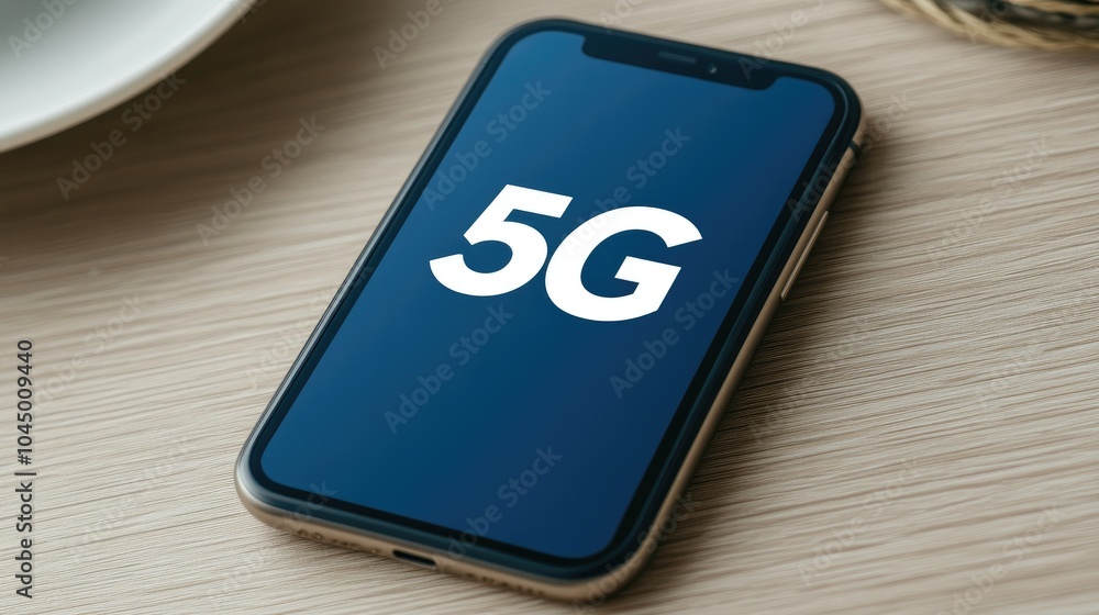 Poster a hyper-realistic isometric view of a sim card showcasing bold 5g text on a textured background, hig