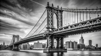 Close-Up Surreal painting of Manhattan bridge in black and white