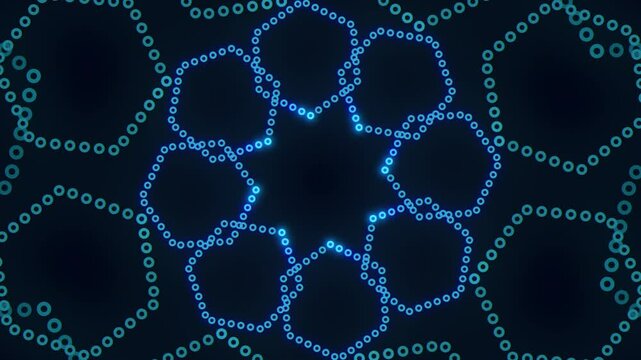 A visually pleasing, symmetrical pattern of circles and lines, creating a geometric design composed of interconnected circles, with lines made up of smaller circles