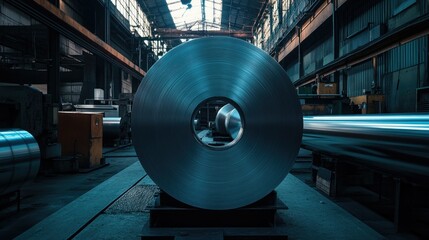 Industrial setting with large rolls of aluminum steel, representing the power and precision of modern manufacturing processes.