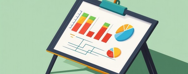 Obraz premium A graph on a whiteboard, office presentation element, flat design illustration, colorful and simple, isolated on white background