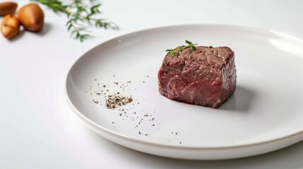 Fototapeta premium Close-Up of a Seared Steak on a White Plate