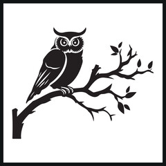 Vector silhouette of branch with owl