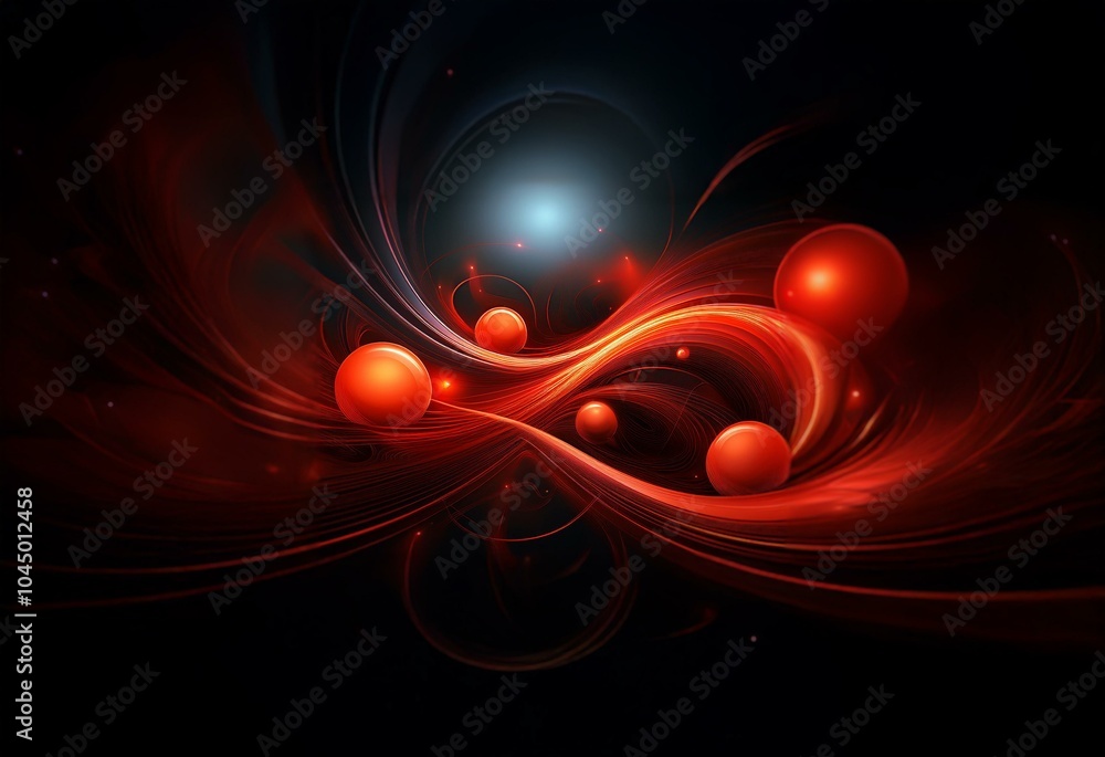 Poster red and orange abstract shapes flow across a dark background with a bright center light.