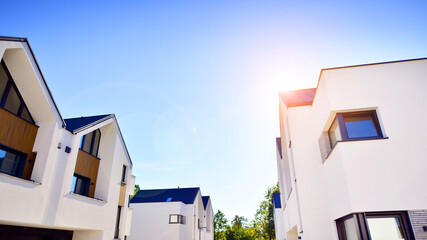 Residential homes with modern facade.Terraced family homes in newly developed housing estate. The...