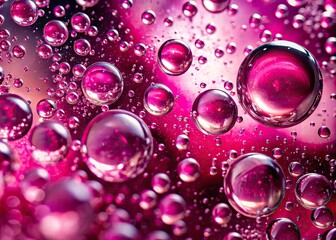 Close-Up of Vibrant Pink Bubbles and Water Droplets with Bokeh Effect for Abstract Depth and Fluidity in Composition