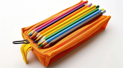 Fototapeta premium Colorful Pencils in an Orange Pencil Case