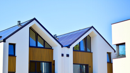 Residential homes with modern facade.Terraced family homes in newly developed housing estate. The...
