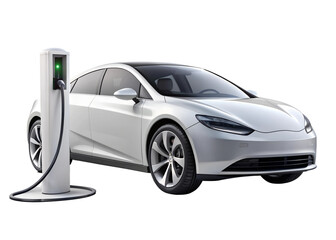 Futuristic Electric Car Sport High Speed SUV Vehicle parked in Charging Station Green Energy
