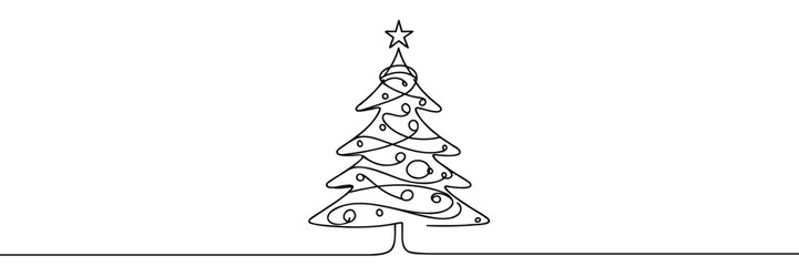 Christmas tree star one line continuous illustration.