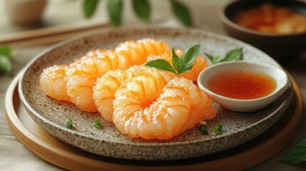 Exquisite Japanese Tempura Set with Dipping Sauce Ideal for Culinary Presentations and Editorial Use