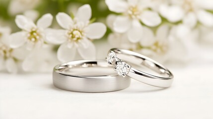 Elegant Wedding Rings on Floral Background